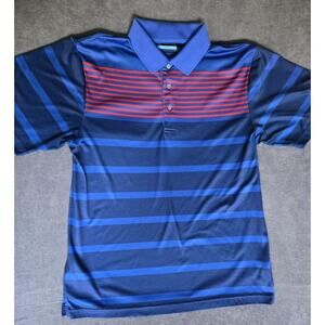PGA Champions Tour Licensed Blue Striped L Golf Polo Shirt Preppy Activewear